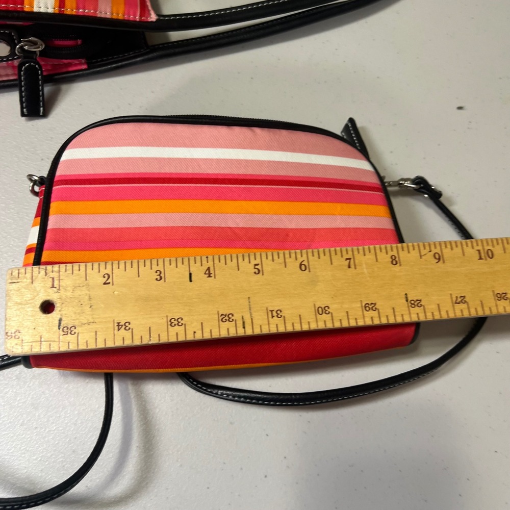 Kate Spade Striped Canvas Shoulder Bag and Crossbody Set Pink Orange Red - Picture 10 of 11